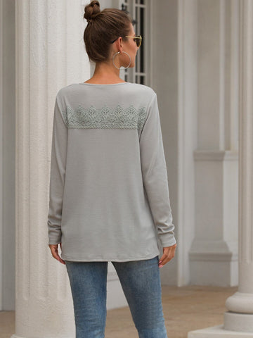 Lace Panel Half Button Tee