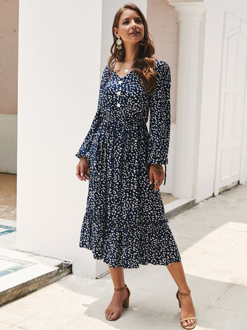 Ditsy Floral Half Button A-line Dress