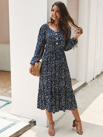 Ditsy Floral Half Button A-line Dress