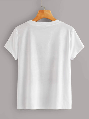 Figure & Floral Print Round Neck Tee