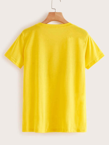 Floral & Slogan Print Round Neck Tee