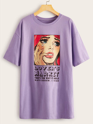 Figure & Slogan Graphic Neon Orange T-shirt Dress