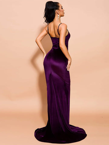 Missord Fishtail Hem Satin Floor Length Cami Prom Dress