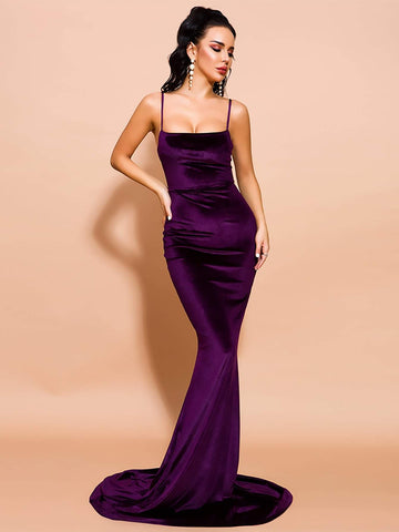 Missord Fishtail Hem Satin Floor Length Cami Prom Dress