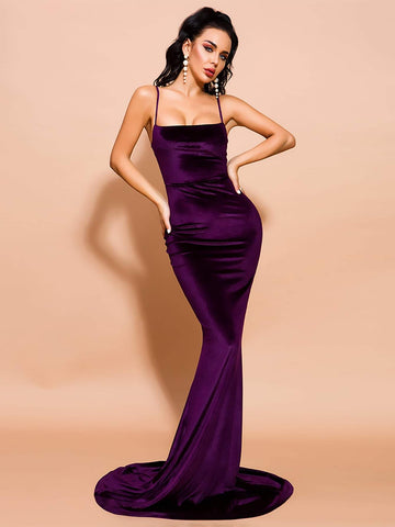 Missord Fishtail Hem Satin Floor Length Cami Prom Dress