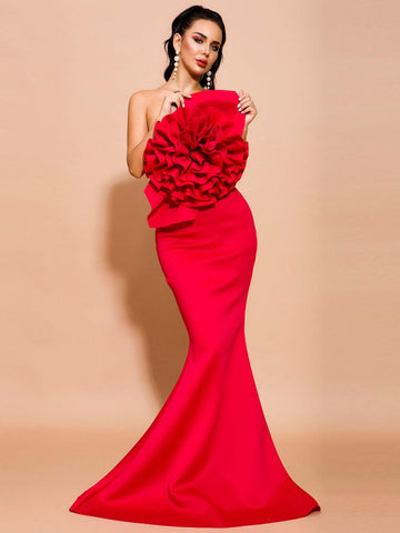 Missord Exaggerated Ruffle Fishtail Hem Tube Prom Dress