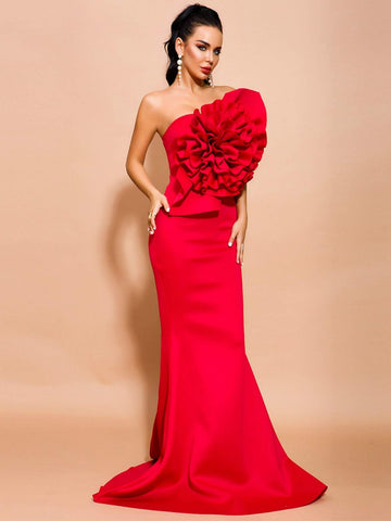 Missord Exaggerated Ruffle Fishtail Hem Tube Prom Dress