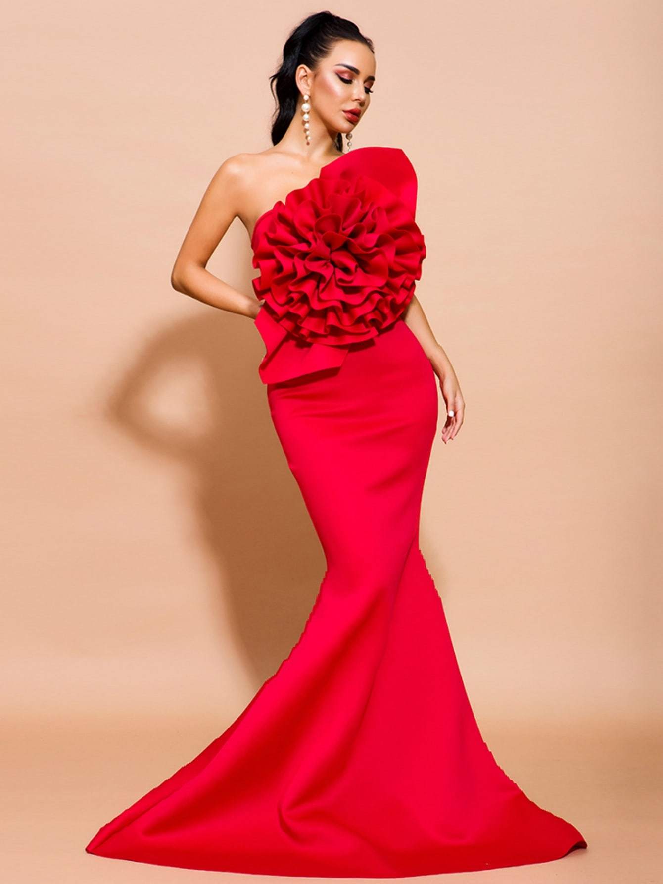 Missord Exaggerated Ruffle Fishtail Hem Tube Prom Dress