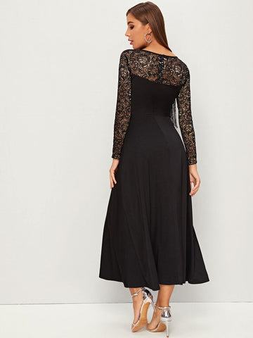 Lace Panel Fringe Detail Dress