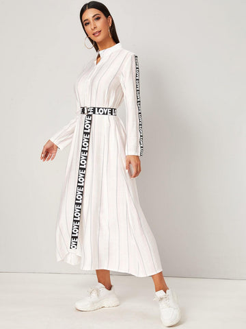 Letter Tape Panel O-Ring Belted Dress