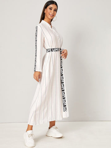 Letter Tape Panel O-Ring Belted Dress