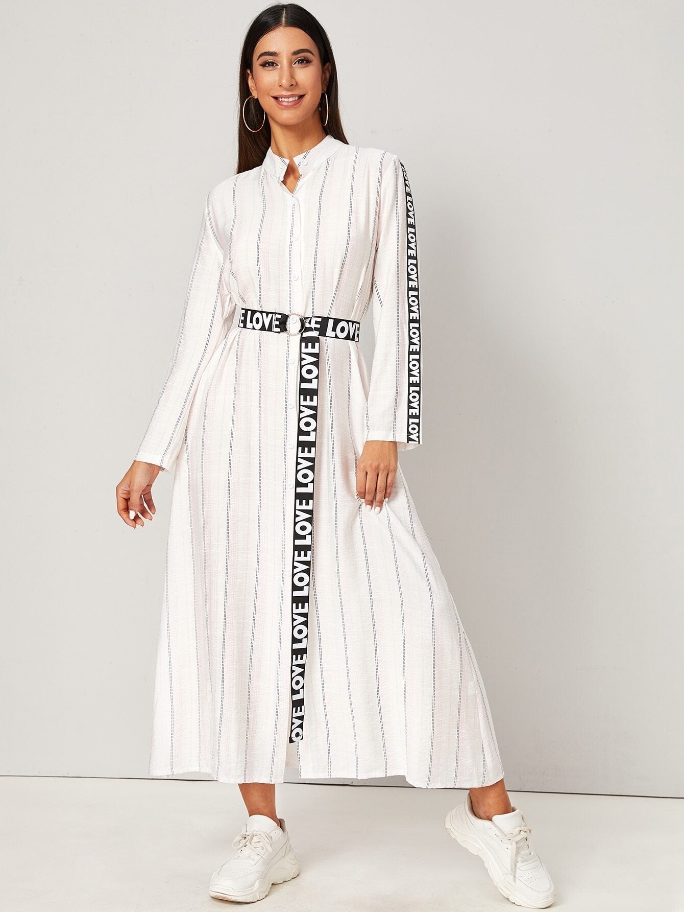 Letter Tape Panel O-Ring Belted Dress