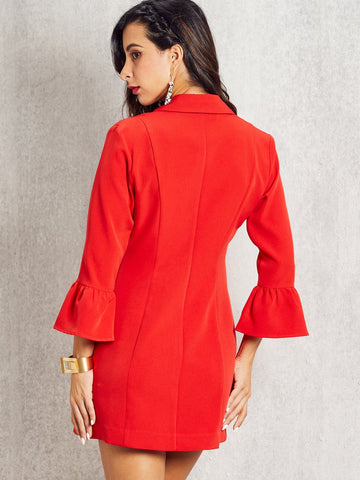 SBetro Single Breasted Flounce Sleeve Blazer Dress