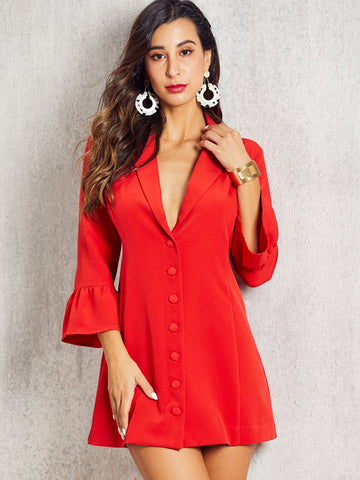 SBetro Single Breasted Flounce Sleeve Blazer Dress