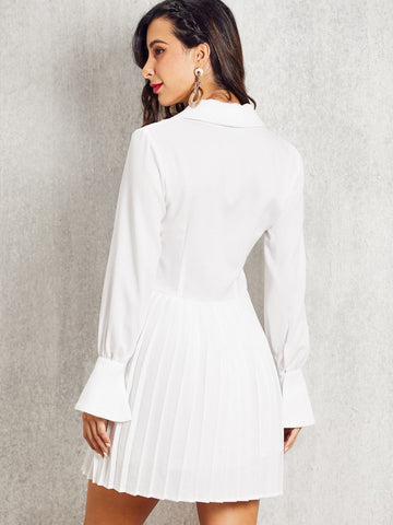SBetro Double Button Pleated Hem Blazer Dress