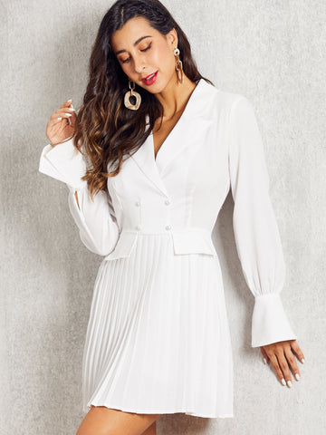 SBetro Double Button Pleated Hem Blazer Dress