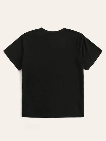 Galaxy & Letter Print Round Neck Tee
