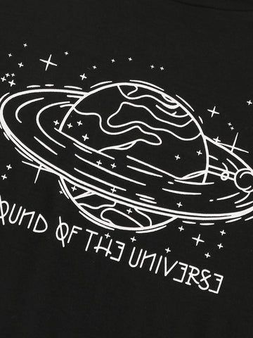Galaxy & Letter Print Round Neck Tee