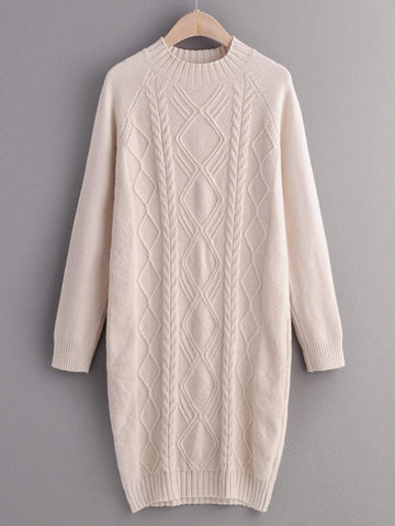 Cable Knit Raglan Sleeve Jumper Dress