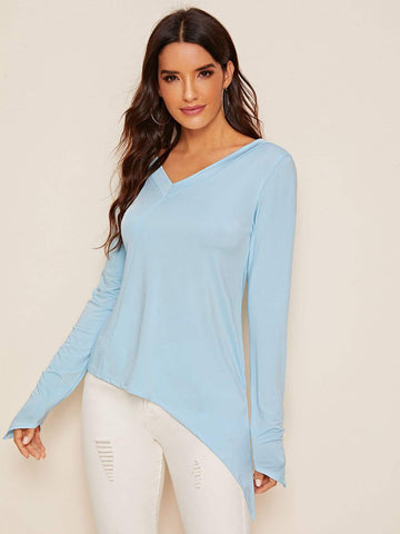 Double V-neck Asymmetrical Hem Tee