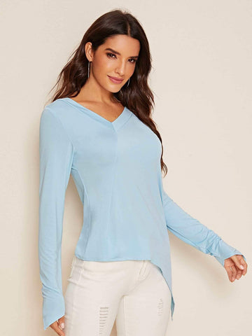 Double V-neck Asymmetrical Hem Tee