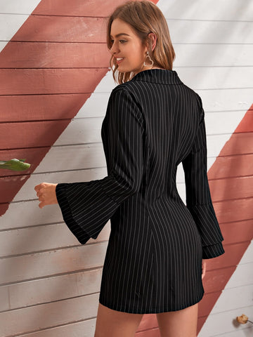 Flounce Sleeve Vertical Stripe Blazer Dress