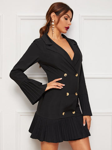 Double Breasted Pleated Hem Blazer Dress