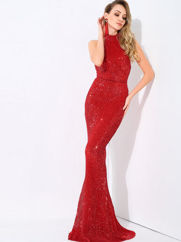 LOVE&LEMONADE Backless Sequin Floor Length Prom Dress