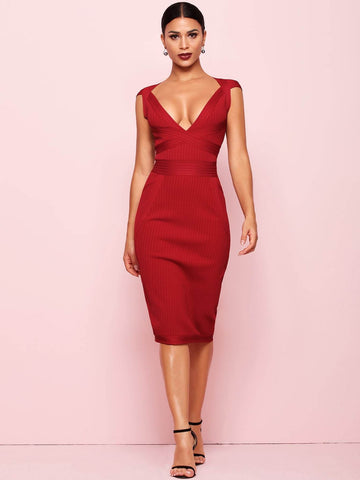 Adyce Plunge Neck Rib-knit Bandage Dress