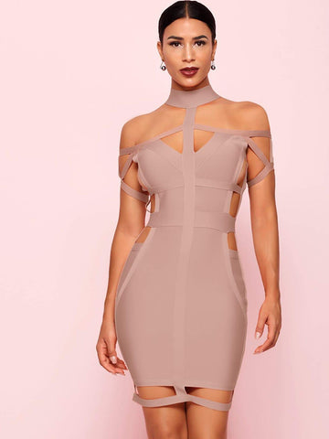 Adyce Zip Back Cut-out Halterneck Bandage Dress