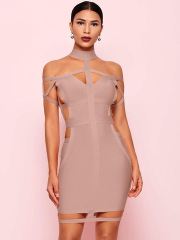 Adyce Zip Back Cut-out Halterneck Bandage Dress