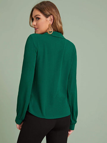 Buttoned Half Placket Solid Blouse