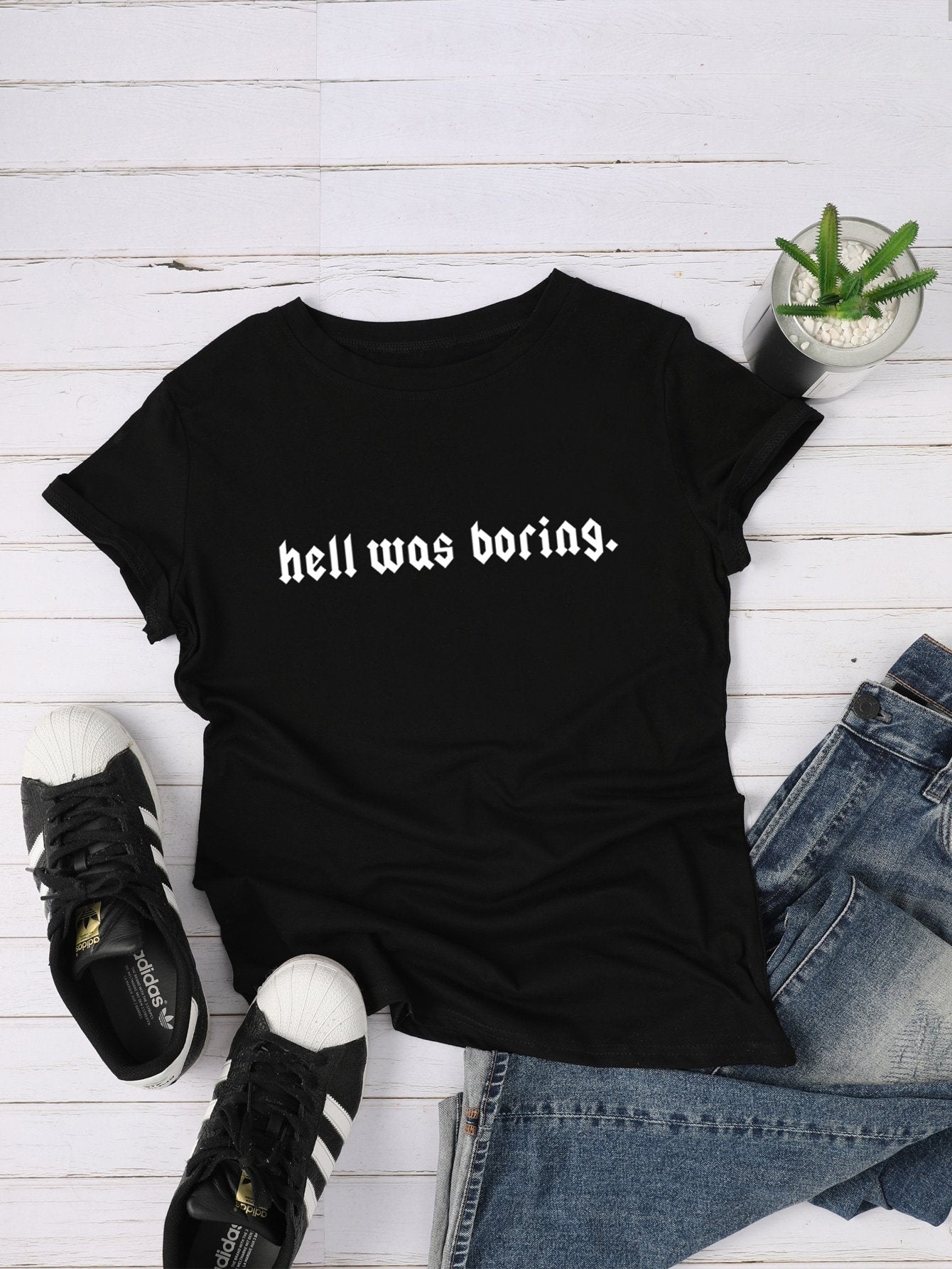 Slogan Print Round Neck Tee