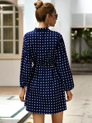 Polka Dot Belted Shirt Dress