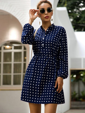 Polka Dot Belted Shirt Dress