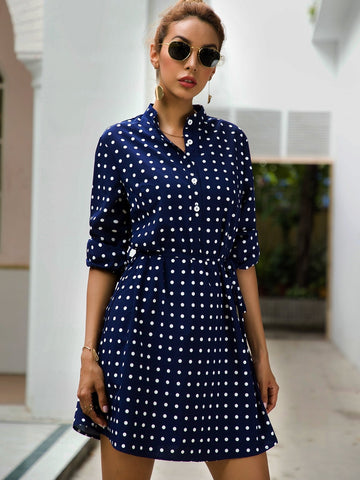 Polka Dot Belted Shirt Dress