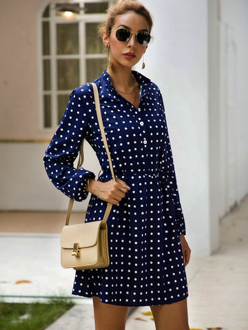 Polka Dot Belted Shirt Dress