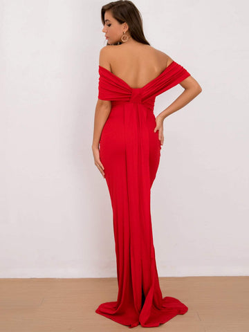 Joyfunear Off Shoulder Overlap Length Floor Prom Dress