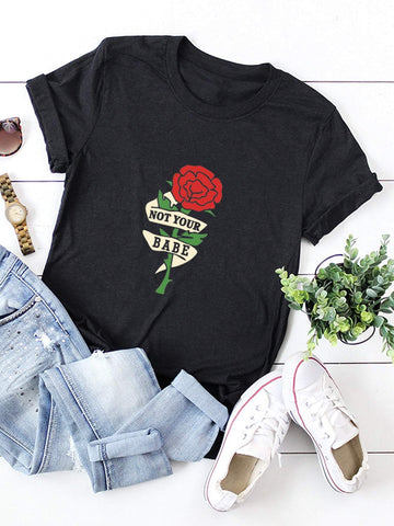Letter And Flower Print Tee