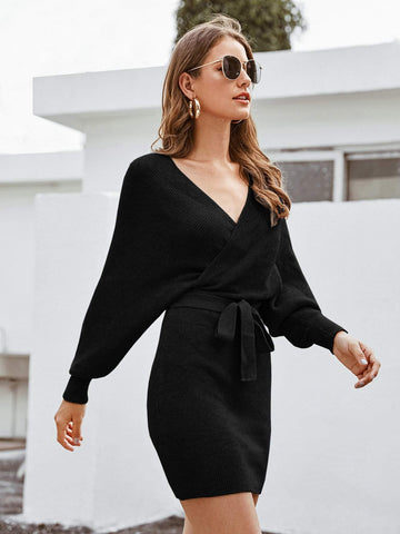 Wrap V-Cut Back Jumper Dress