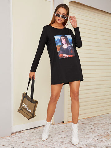 Figure Graphic Long Sleeve Tee Dress