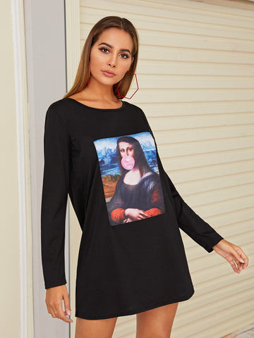 Figure Graphic Long Sleeve Tee Dress