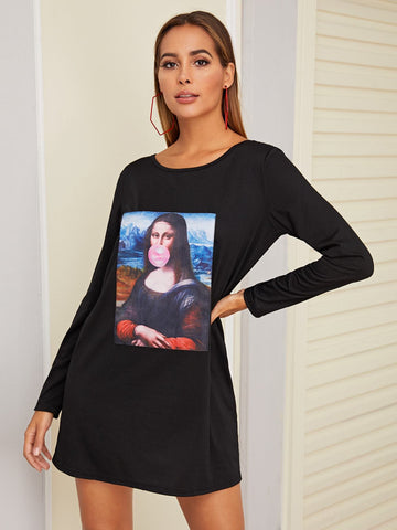 Figure Graphic Long Sleeve Tee Dress