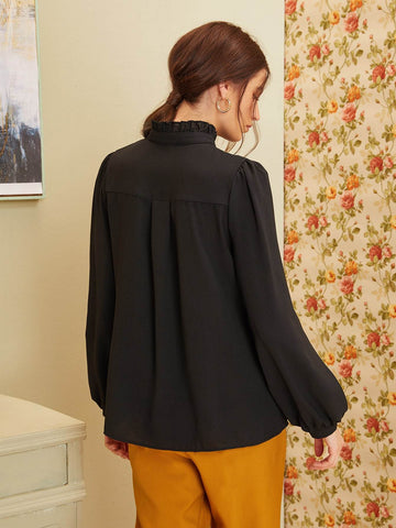 Frilled Tie Neck Lace Yoke Blouse