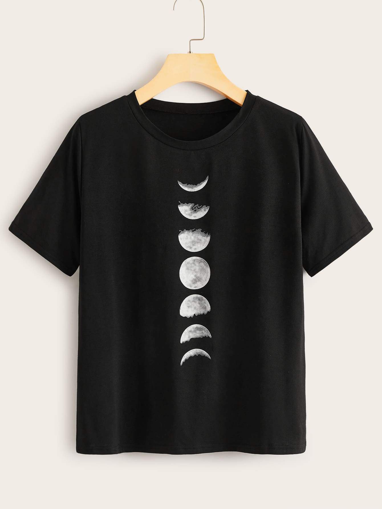 Moon Print Round Neck Tee