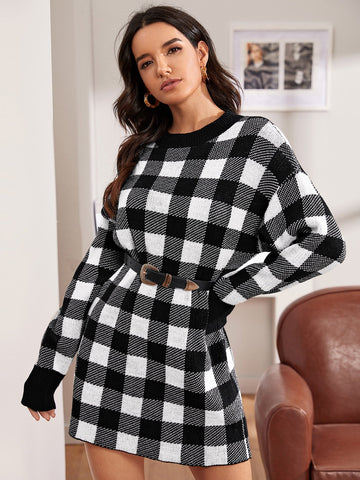 Drop Shoulder Buffalo Plaid Jumper Dress