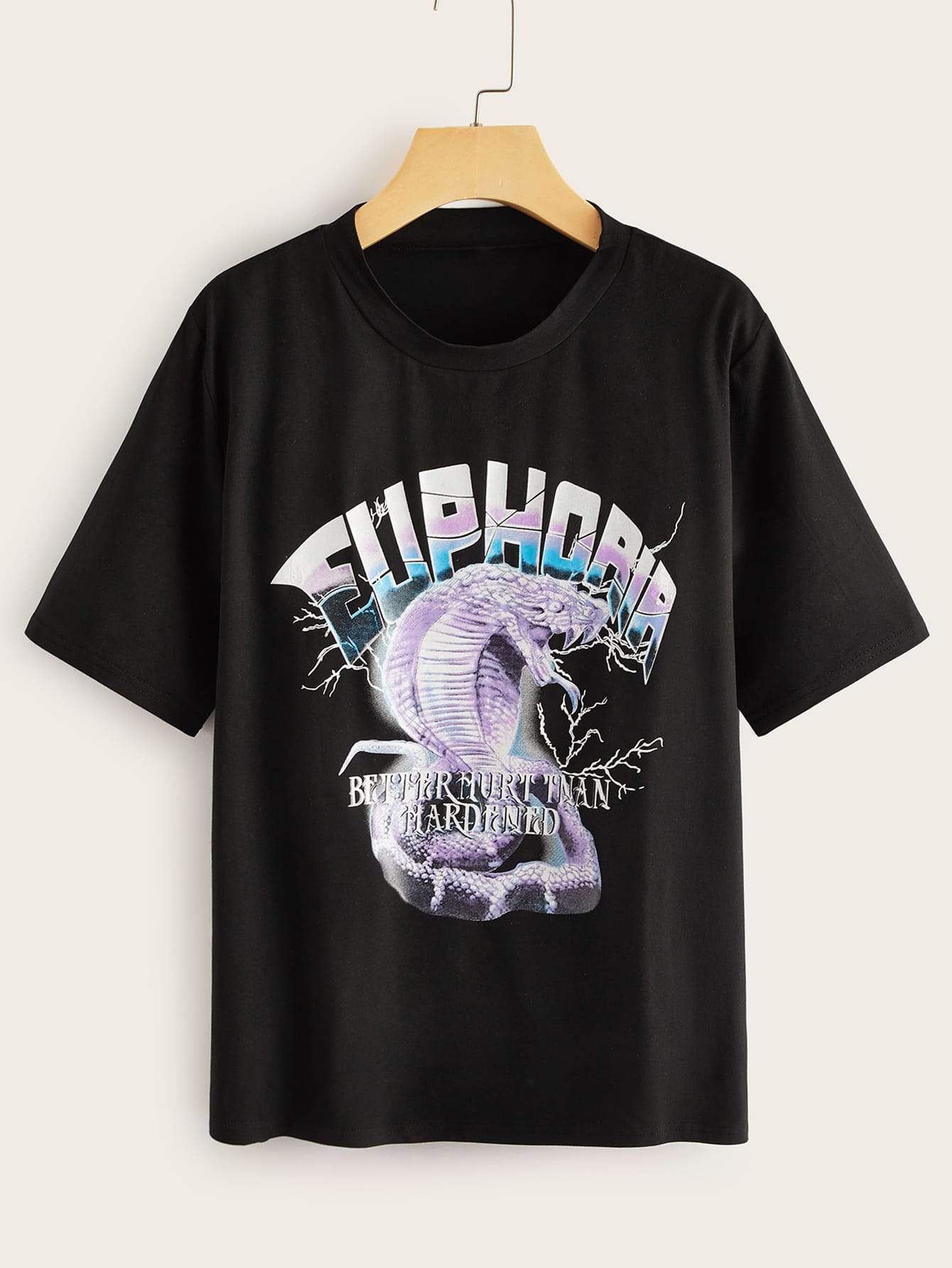 Slogan And Snake Print Tee