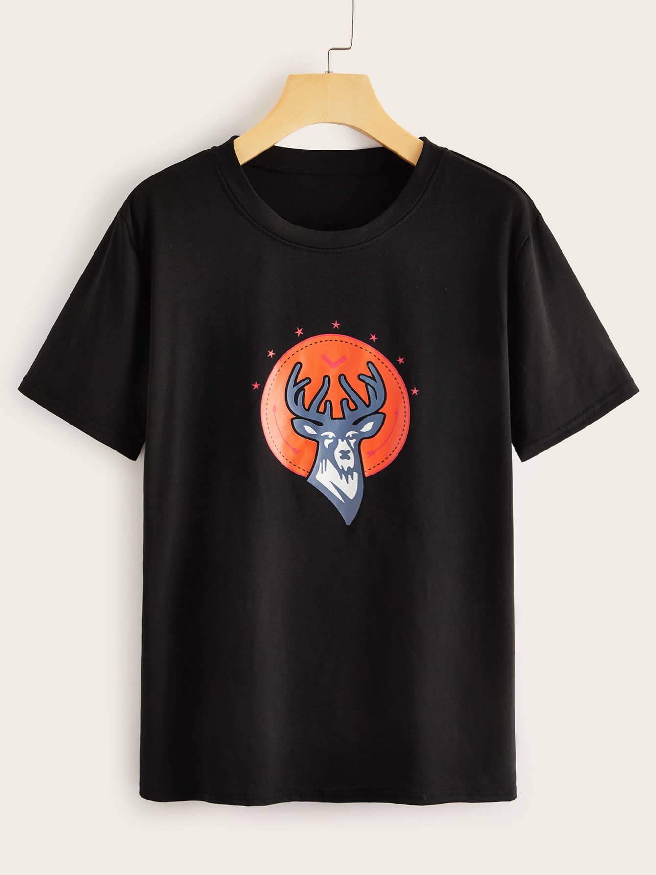 Deer Print Round Neck Tee