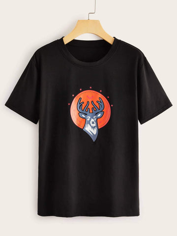 Deer Print Round Neck Tee