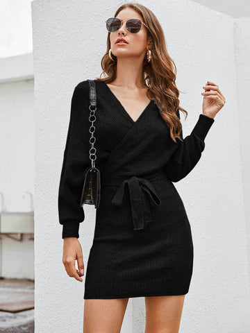 Wrap V-Cut Back Jumper Dress